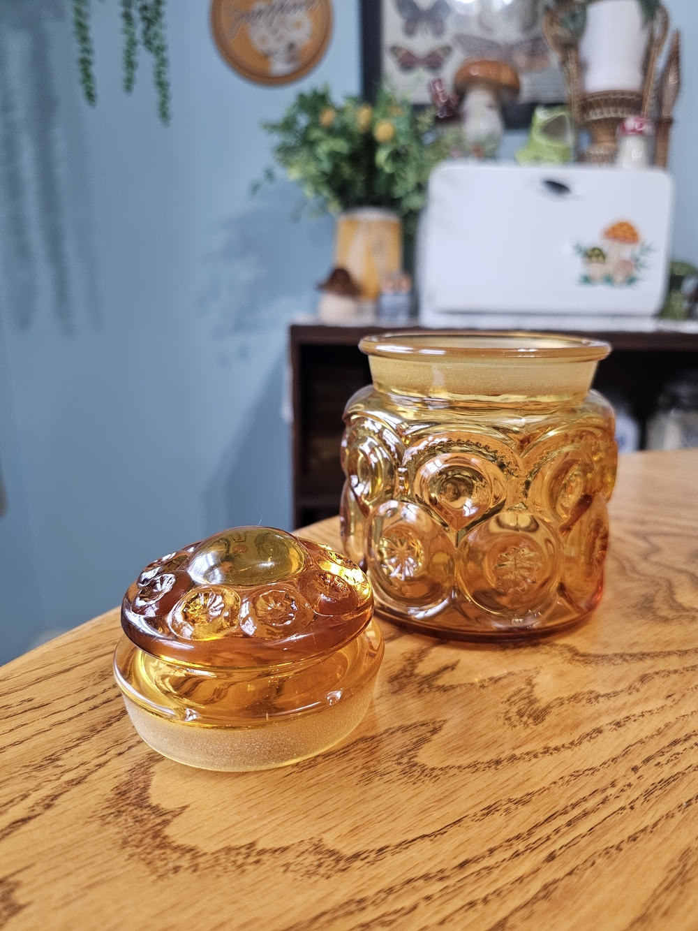 Vintage LE Smith Amber Moon & Stars Small Canister Jar 60s 70s - Picture 4 of 7